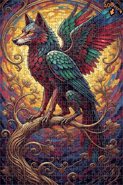 Teona Ahşap لغز خشبي مؤطر بطبقتين من فن الحكايات الخيالية لذئب ذو أجنحة 400 ق...