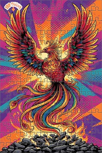 Teona Ahşap لغز خشبي بإطار مزدوج الطبقات بمظهر لوحة زيتية لطائر الفينيق الأحم...