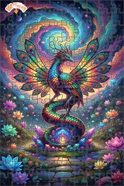 Teona Ahşap لغز خشبي بإطار مزدوج الطبقات بتصميم فني لتنين ذو ريش قوس قزح 150 ...