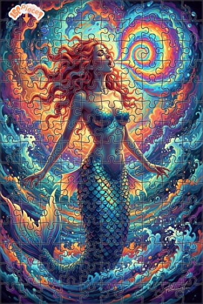 Teona Ahşap لغز فني بمظهر لوحة زيتية لحورية البحر الغامضة 150 قطعة 20×30