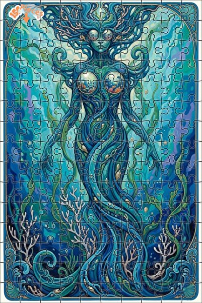 Teona Ahşap لوحة فنية بتصميم حورية البحر بمظهر لوحة زيتية، لغز خشبي بإطار مزد...