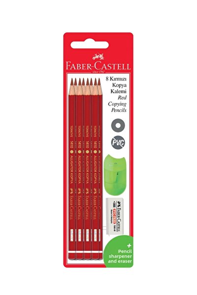 Faber Castell مجموعة أقلام رصاص حمراء مكونة من 8 قطع + ممحاة ومبراة هدية - طر...