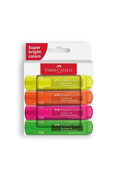 Faber Castell Highlighter Pen Set 4 Transparent Body Water Based Ink Cut Tip ...