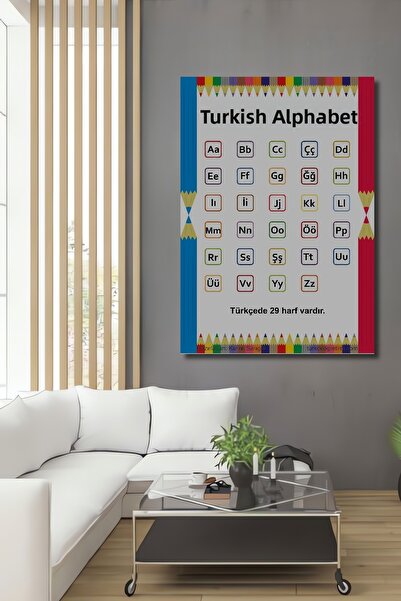 Teona Ahşap Tablou decorativ din lemn cu alfabet turcesc