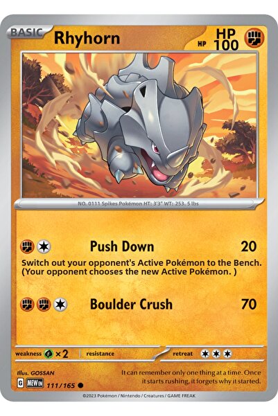 Pokemon TCG Rhyhorn 111/165 Common Licensed Game Card (Sv151)