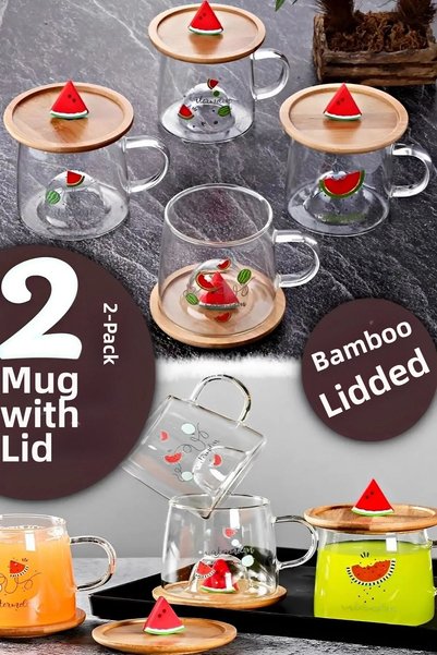 Rosemor كوب مشروبات ثلاثي الأبعاد مع شكل البطيخ مطبوع كوب مشروبات من الزجاج ا...
