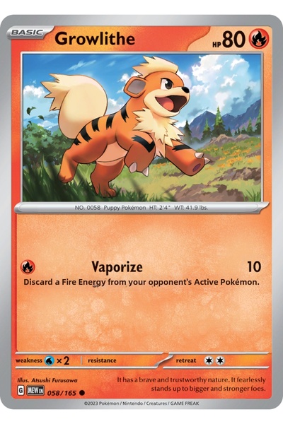 Pokemon TCG Growlithe 58/165 Common Licensed Game Card (Sv151)