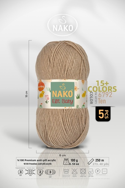 NAKO Elit Baby - 6792 Ten - 5 Pack - 100Gr/250M - Baby Yarn - Anti Pilling No...