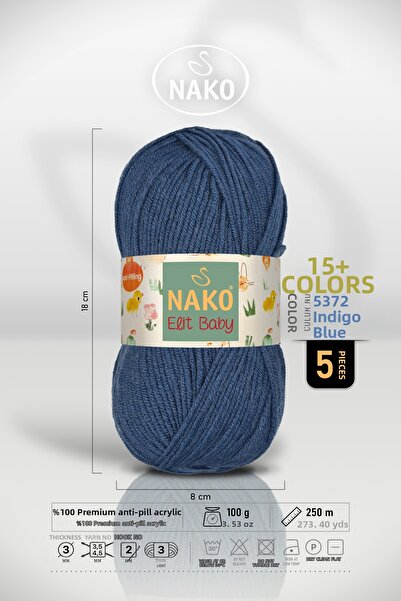 NAKO Elit Baby - 5372 Indigo Blue - 5 Pack - 100Gr/250M - Baby Yarn - Anti Pi...