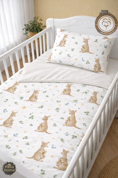 Talia Home Cute Kangaroo Patterned 100% Cotton Baby Crib Bedding Set with Sheets