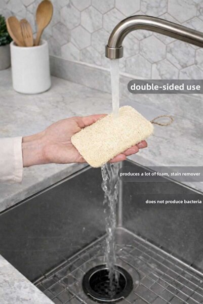 Beta 2 Pcs 100% Natural Gourd Fiber Dish Sponge Double-Sided 12/8 cm