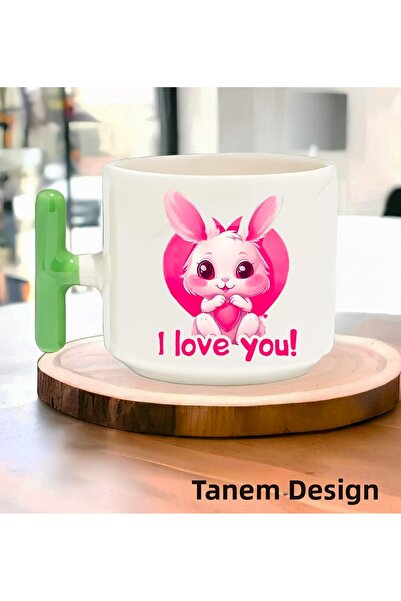 Tanem Tasarım كوب قهوة وشاي هدية ليوم الحب - كوب بمقبض على شكل حرف T