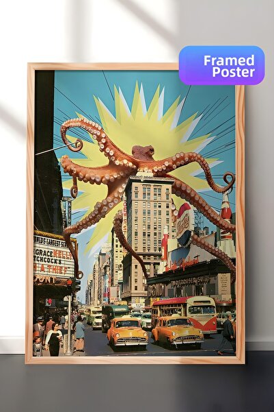 Postifull Tablou cu rama din lemn, set de postere si rame, Attack of the Octo...