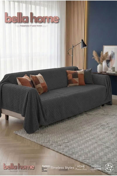 Bella Home Wellsoft Sponge Sofa Cover – Soft Textured, Non-Slip Base - Anthra...