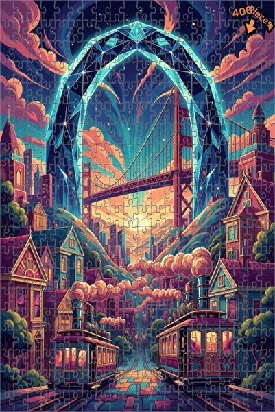 Teona Ahşap Light Globe Bridge Art Wooden Puzzle 400 Pieces 35X35