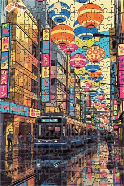 Teona Ahşap لغز خشبي بإطار مزدوج الطبقات بمظهر لوحة زيتية لشوارع نيو طوكيو 15...