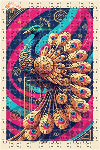 Teona Ahşap لغز خشبي مؤطر بطبقتين من بيرف آرت بتصميم طاووس 150 قطعة 20×30