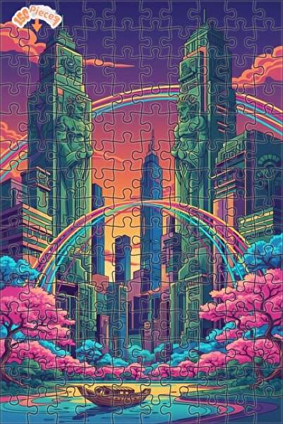 Teona Ahşap لغز خشبي مؤطر بطبقتين بتصميم مدينة الأبطال الخارقين بمظهر لوحة زي...