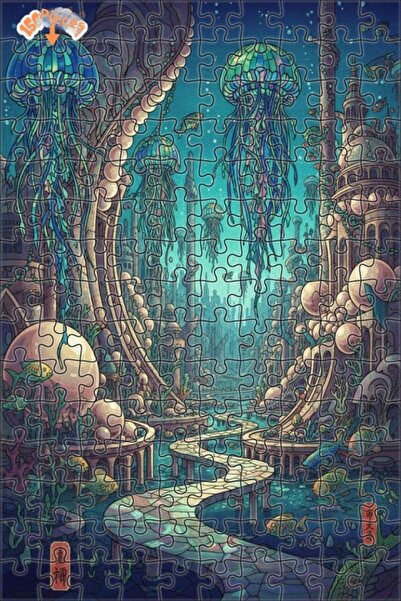 Teona Ahşap لوحة زيتية لمدينة حورية البحر الأسطورية أتلانتس، لغز خشبي بإطار ذ...