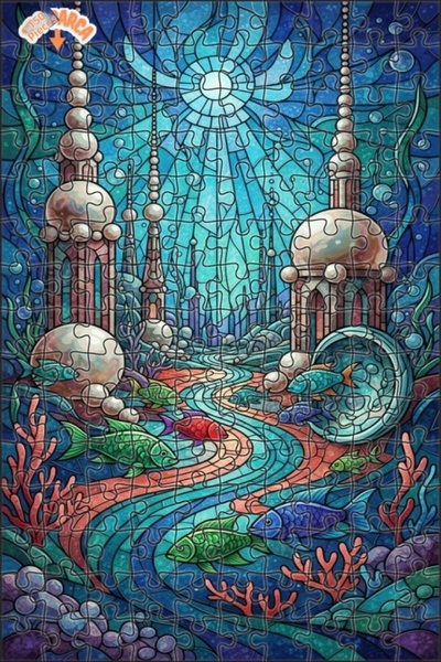 Teona Ahşap لغز خشبي على شكل مدينة سحرية تحت الماء مع مظهر الزجاج الملون 150 ...