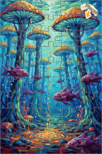 Teona Ahşap لغز خشبي مؤطر بطبقتين من غابة الفطر الغامضة تحت البحر 50 قطعة 15x25