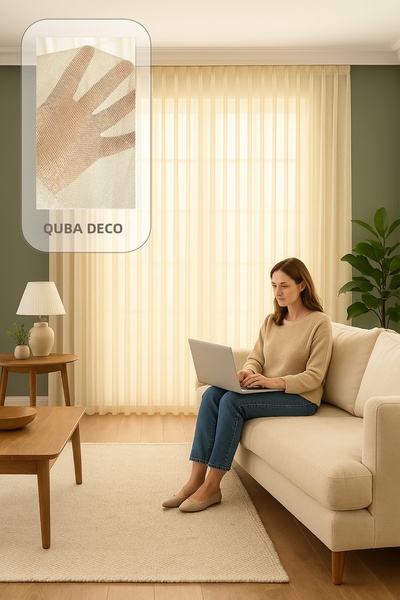 QUBA DECO Perdele din tul gros cu efect natural de sablare cu nisip, modernă,...