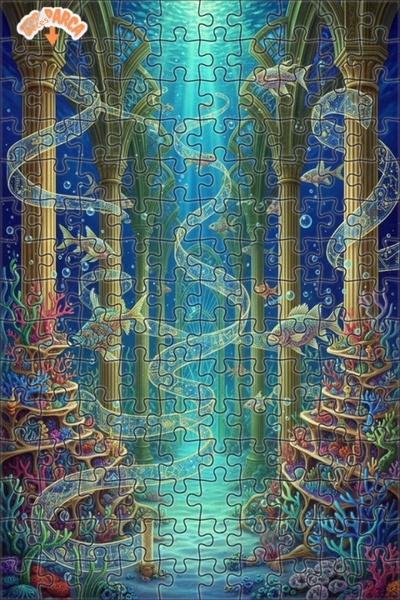 Teona Ahşap لغز خشبي مؤطر بطبقتين بمظهر لوحة زيتية لقصر سحري تحت الماء 150 قط...