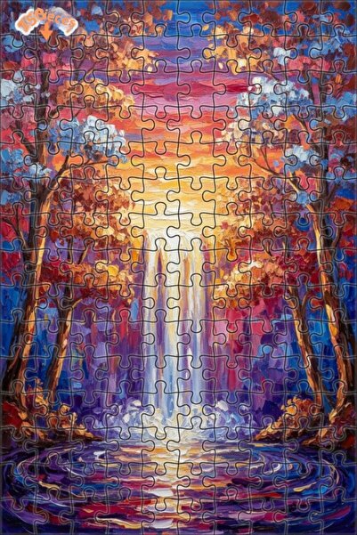 Teona Ahşap لغز خشبي بتصميم منظر شلال مرسوم بالزيت، إطار مزدوج الطبقات، 150 ق...