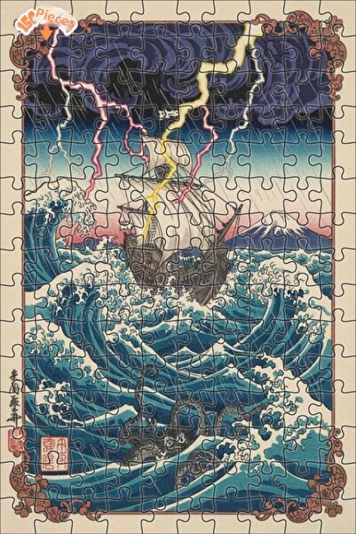 Teona Ahşap لغز خشبي بتصميم هجوم الكراكن في البحر المموج العملاق بمظهر اللوحا...