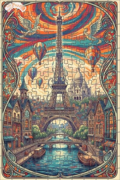 Teona Ahşap لغز خشبي مؤطر بطبقتين بتصميم برج إيفل على طراز آرت نوفو بمظهر لوح...