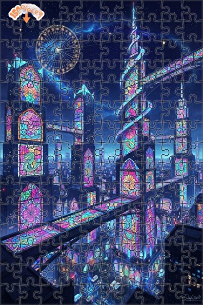 Teona Ahşap لغز خشبي رائع بإطار مزدوج الطابق من الزجاج الملون 150 قطعة 20x30