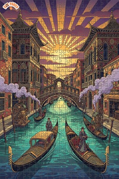 Teona Ahşap لغز خشبي مؤطر بطبقتين بتصميم فني خطي لجندول البندقية 500 قطعة 50x30