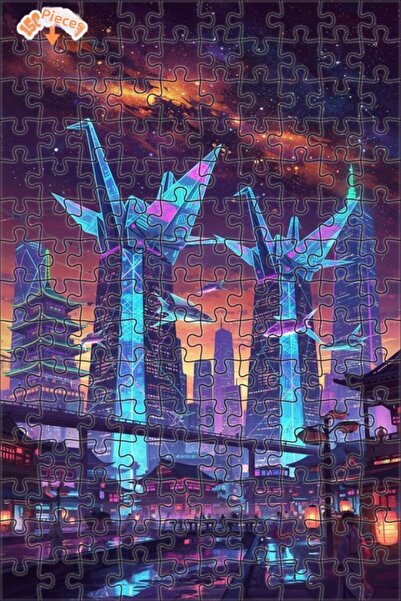 Teona Ahşap لغز خشبي بإطار مزدوج الطبقات بمظهر لوحة زيتية لمدينة يابانية على ...