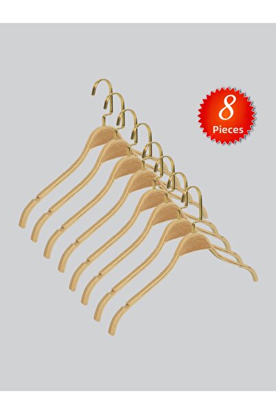 NYN Wooden Nickel Hook Blouse Skirt Hanger Natural Color 8 Pieces