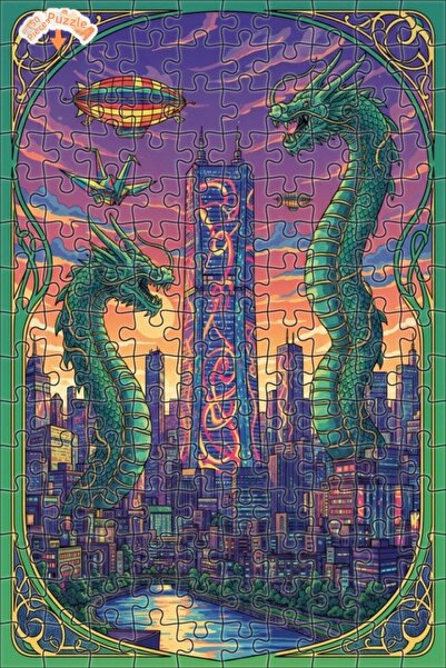 Teona Ahşap لغز خشبي بإطار مزدوج الطبقات مع منظر مدينة التنين 150 قطعة 20×30