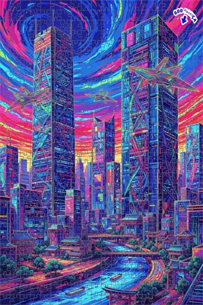 Teona Ahşap لغز خشبي بإطار على شكل مدينة نيون بمظهر لوحة زيتية حديثة ذات طابق...