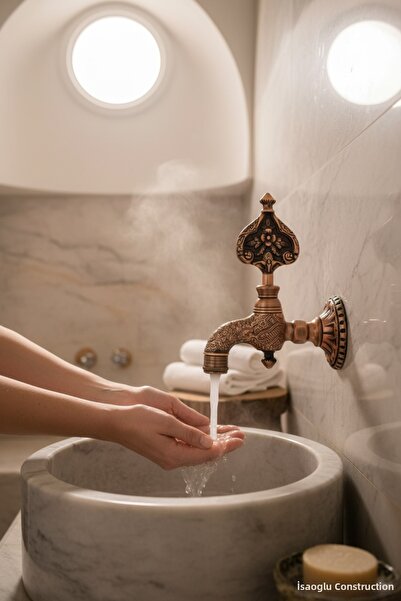 İSAOĞLU YAPI Turkish Bath Faucet Copper Color Patterned Heavy Material Ottoma...