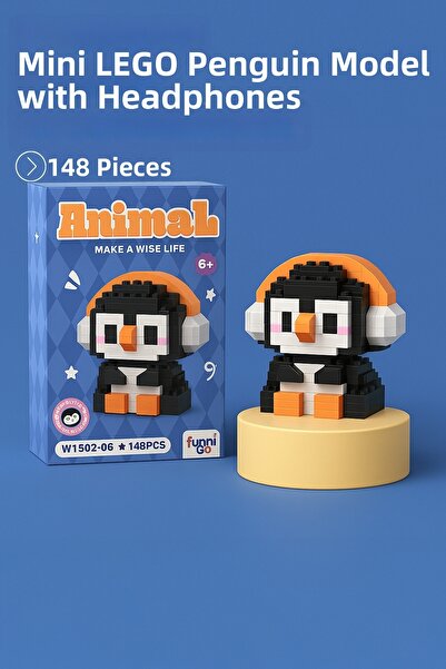 Penguin with Headphones Model Character Figure 3D Building Toys