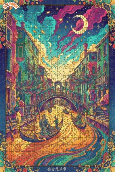 Teona Ahşap لغز خشبي مؤطر بطبقتين بمظهر لوحة زيتية لليلة فينيسيا الساحرة 500 ...