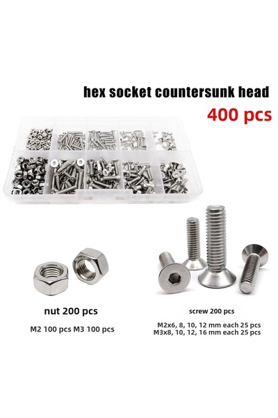 Choice رأس غاطس 400 قطعة M2 M3 10 أحجام رأس مقبس سداسي ألين غطاء برغي مسطح غاطس