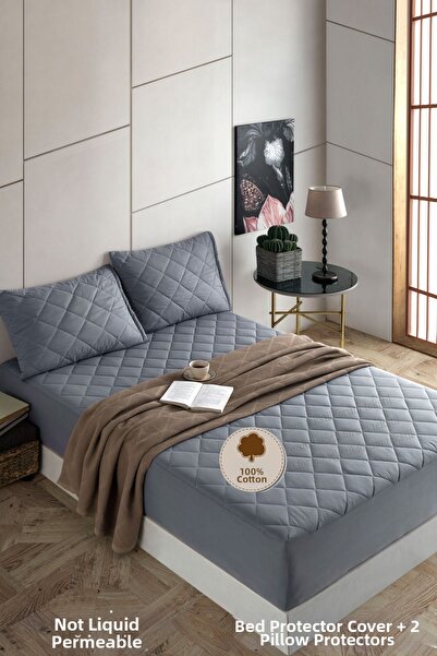 Formeya Pamukkale Grey prošívaný chránič matrace – 2 kusy 100% bavlněných mat...