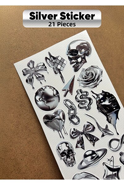 hdsticker Set de 21 de autocolante cu tematică argintie Agenda Planner Bullet...