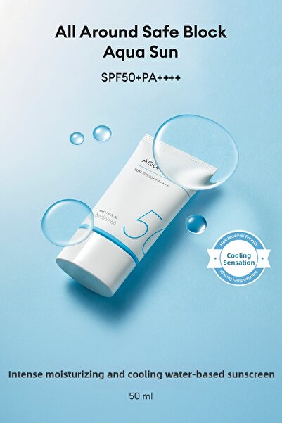 Missha Water-Based Sunscreen Moisturizing Gel All Around Safe Block Aqua Sun ...