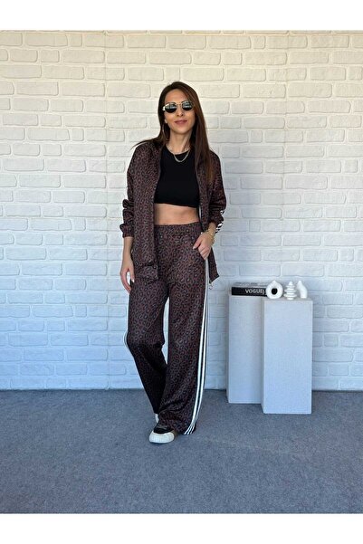 tellevolle طقم ملابس رياضية من قطعتين بنمط الفهد