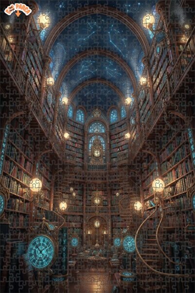 Teona Ahşap Mysterious Bookshelf Full of Stars Ceilinged Double-Decker Framed...