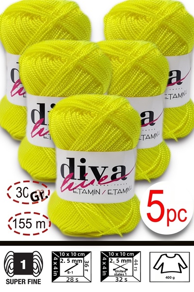 Diva İplik Etamin-Processing Orlon-Wayuu Bag String 53 Neon Yellow (Pack of 5)