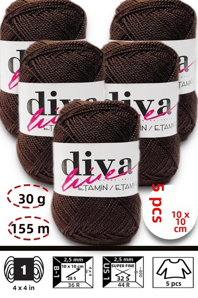 Diva İplik Etamin-Processing Orlon-Wayuu Bag String 61 Cocoa (Pack of 5)