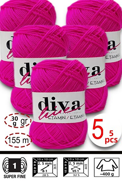 Diva İplik Etamin-Processing Orlon-Wayuu Bag String 56 Neon Pink (Pack of 5)
