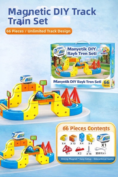 RoRoToys مجموعة قطار مغناطيسي ذاتي التركيب 66 قطعة |   مجموعة ألعاب كهربائية ...