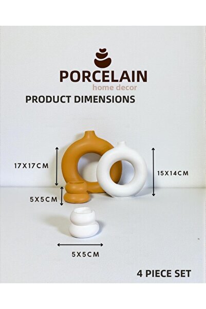 Porselian Set of 4 Decorative Concrete Donut Ring Vases & Objects